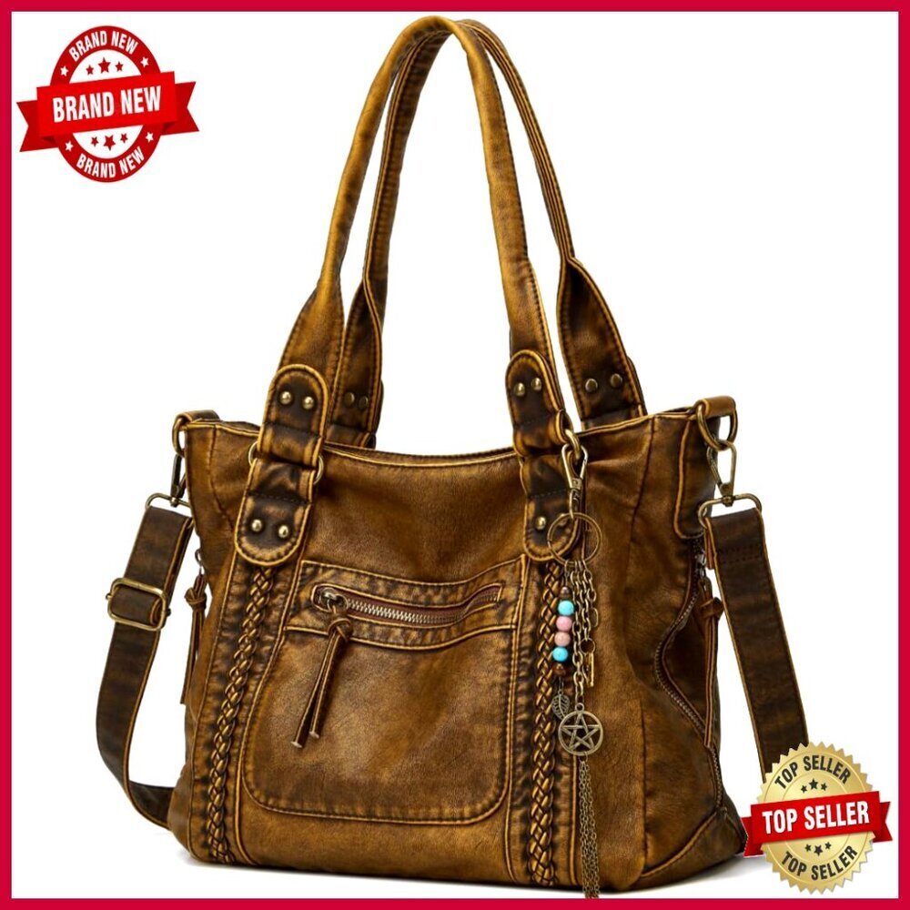 Large Soft Leather Crossbody Tote Hobo Bag with Multiple Pockets